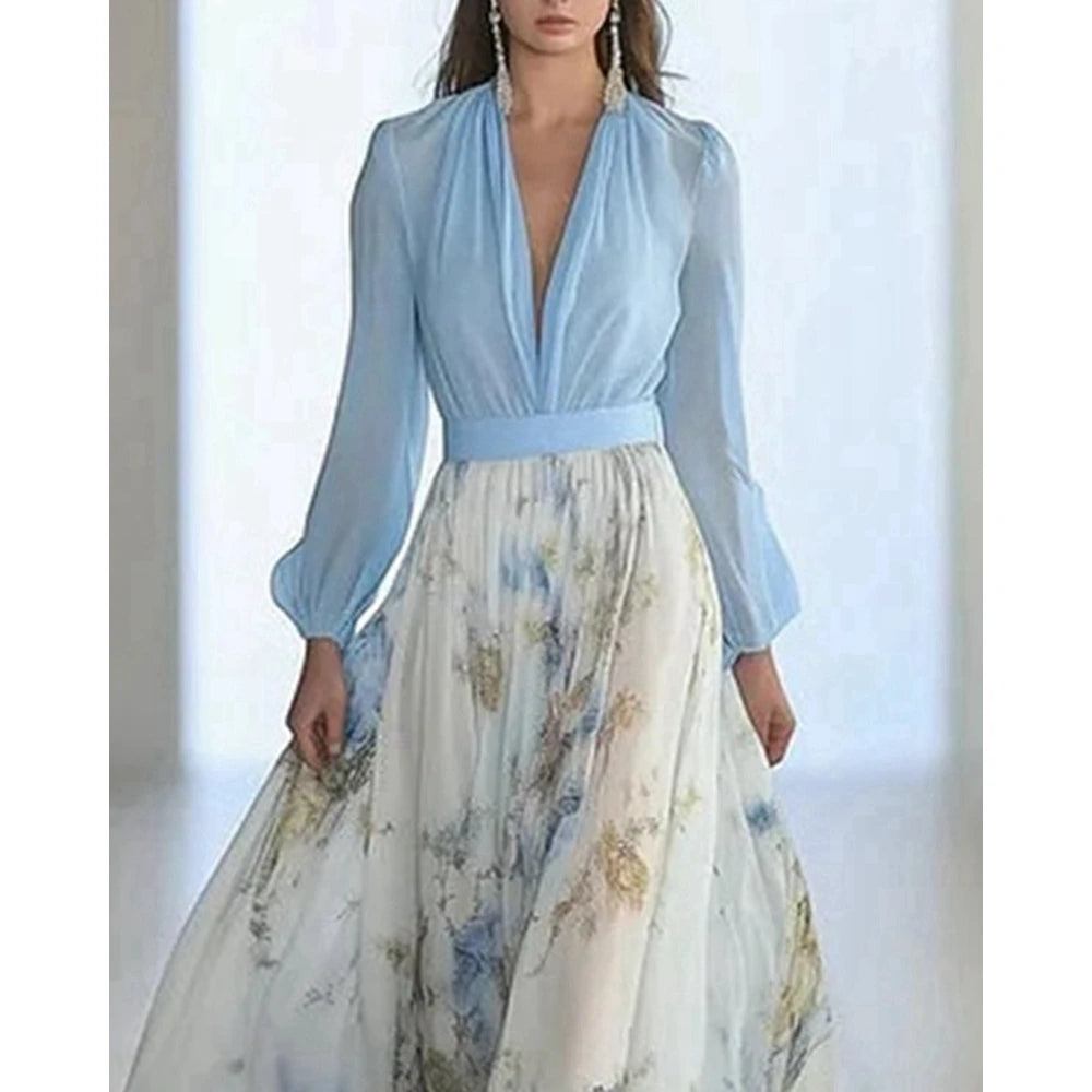 Elvayn | Deep V-Neck Floral Maxi Dress