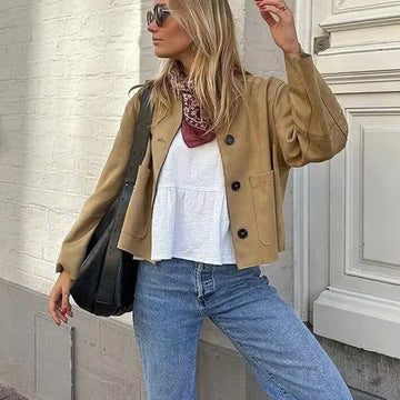 Elvayn | Women's Buttoned Woolen Blazer Jacket