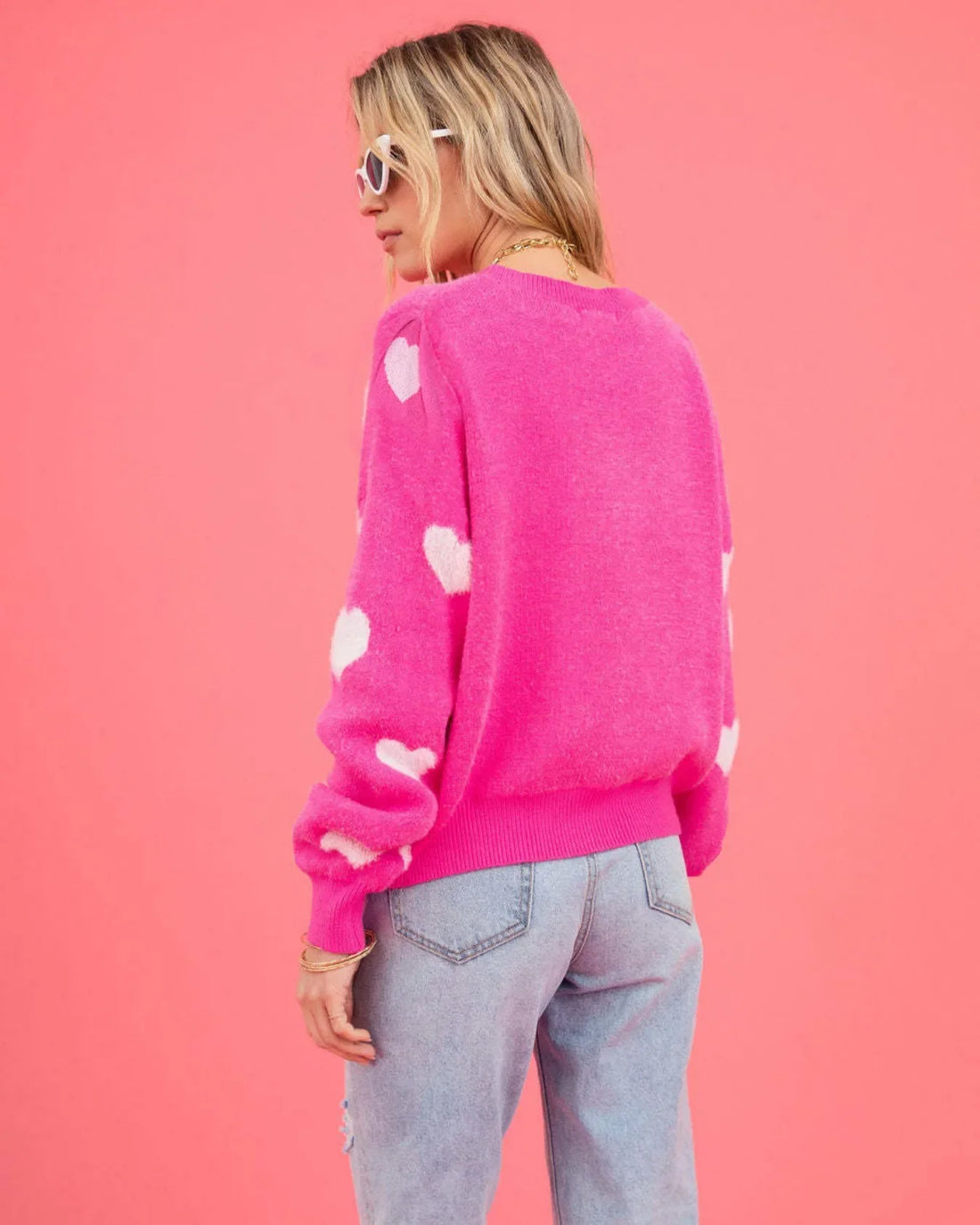 Elvayn | Hot Pink Heart Oversized Sweater