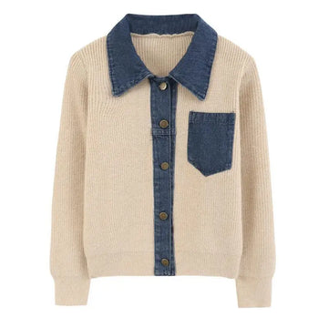 Elvayn | Denim Patchwork Polo Knit Cardigan