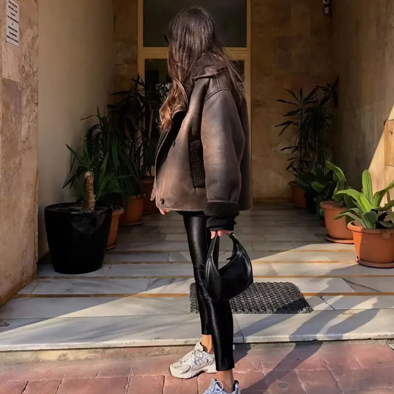 Elvayn | Women's Shearling Aviator Jacket