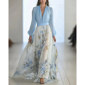 Elvayn | Deep V-Neck Floral Maxi Dress