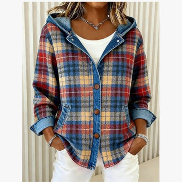 Elvayn | Retro Plaid Hooded Patchwork Cardigan