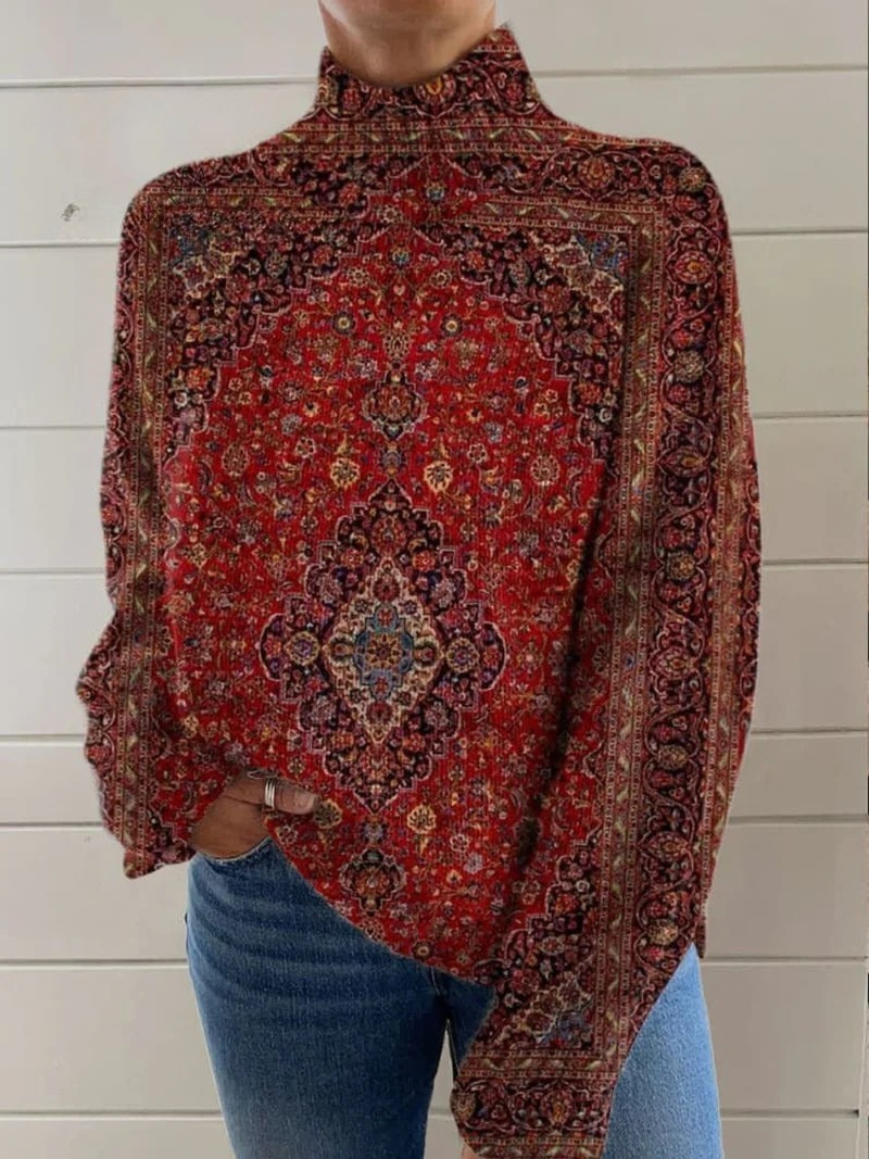 Elvayn | Women's Vintage Art Print Casual Pullover Sweater