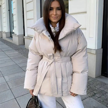Elvayn | Winter Belted Puffer Coat For Women