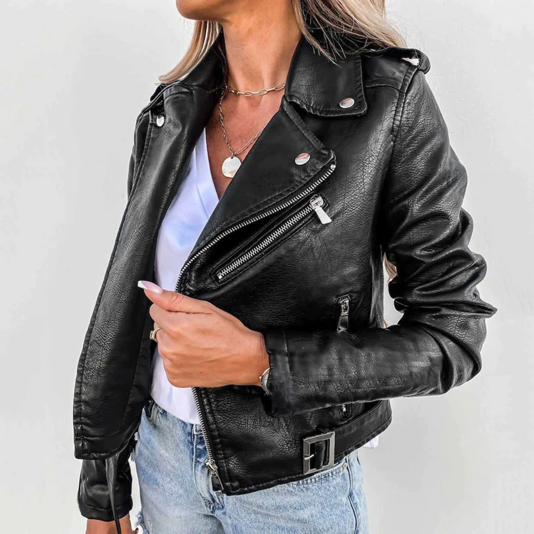 Elvayn | Women’s Trendy Zip-Up Biker Jacket