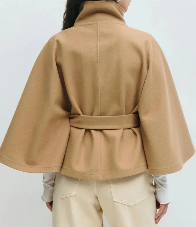 Elvayn | Women’s Spring Belted High-Neck Cape Coat