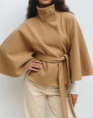 Elvayn | Women’s Spring Belted High-Neck Cape Coat