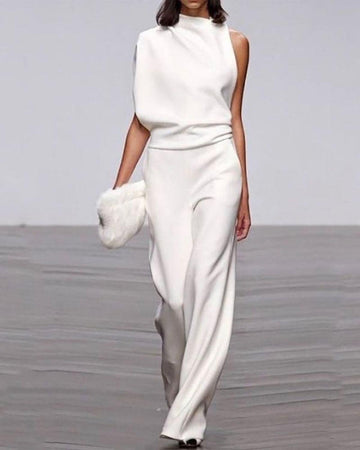 Elvayn | Women Chic High Neck Shoulder Jumpsuit