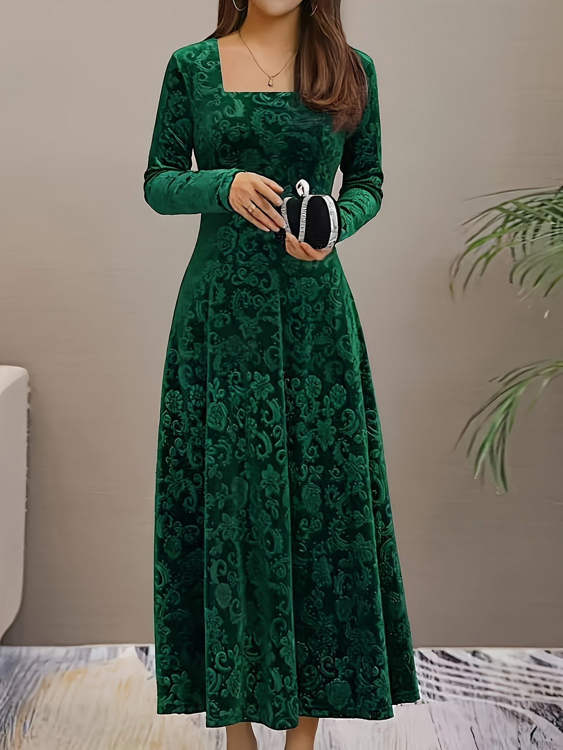 Elvayn | Women’s Square Neck Party Dress