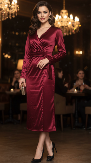 Elvayn | Women’s Spring Wrap Evening Midi Dress