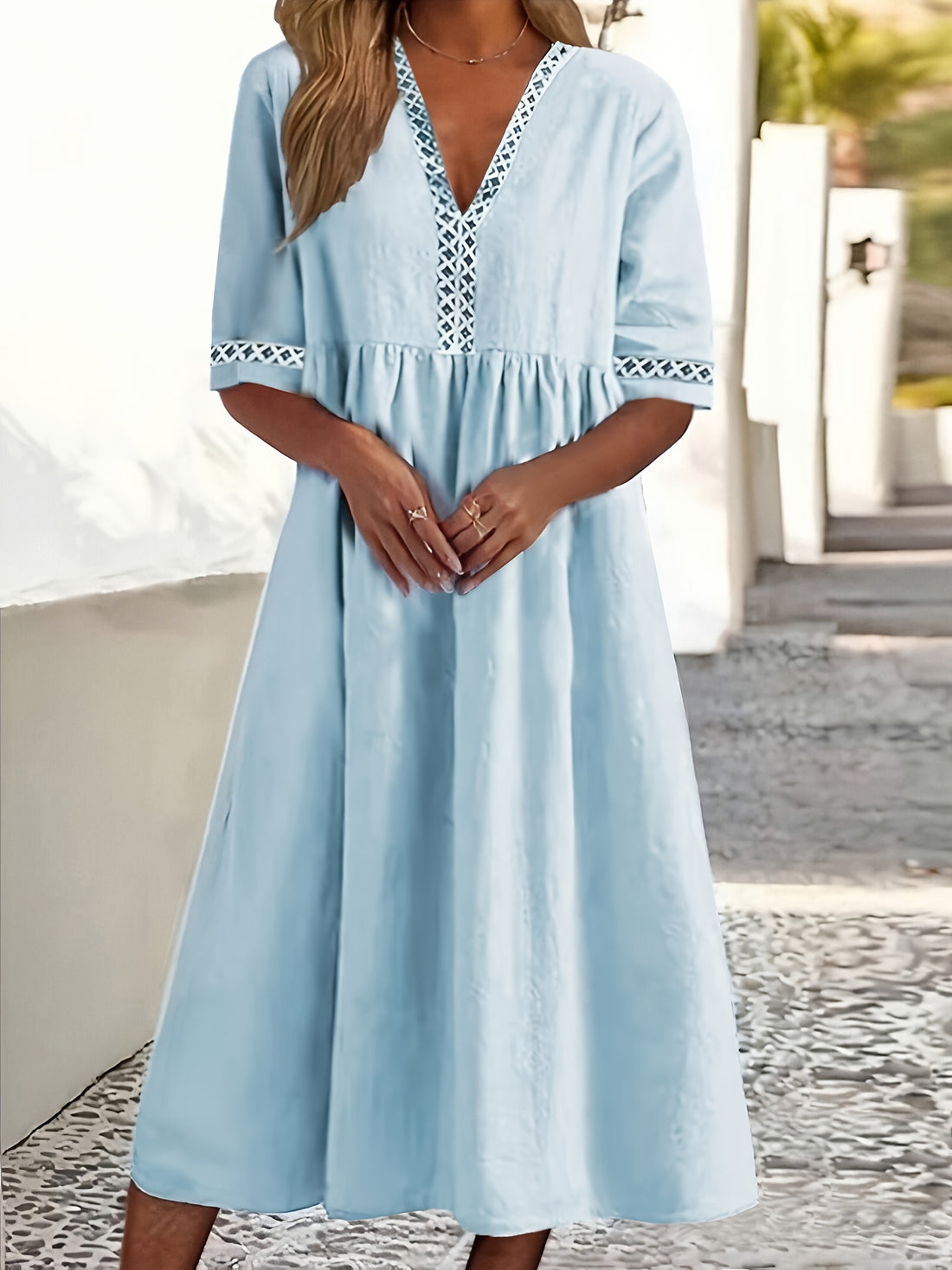Elvayn | V-Neck Cutout Summer Dress