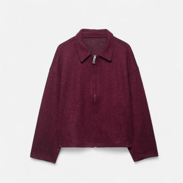 Zipped wool jacket with lapel collar for women
