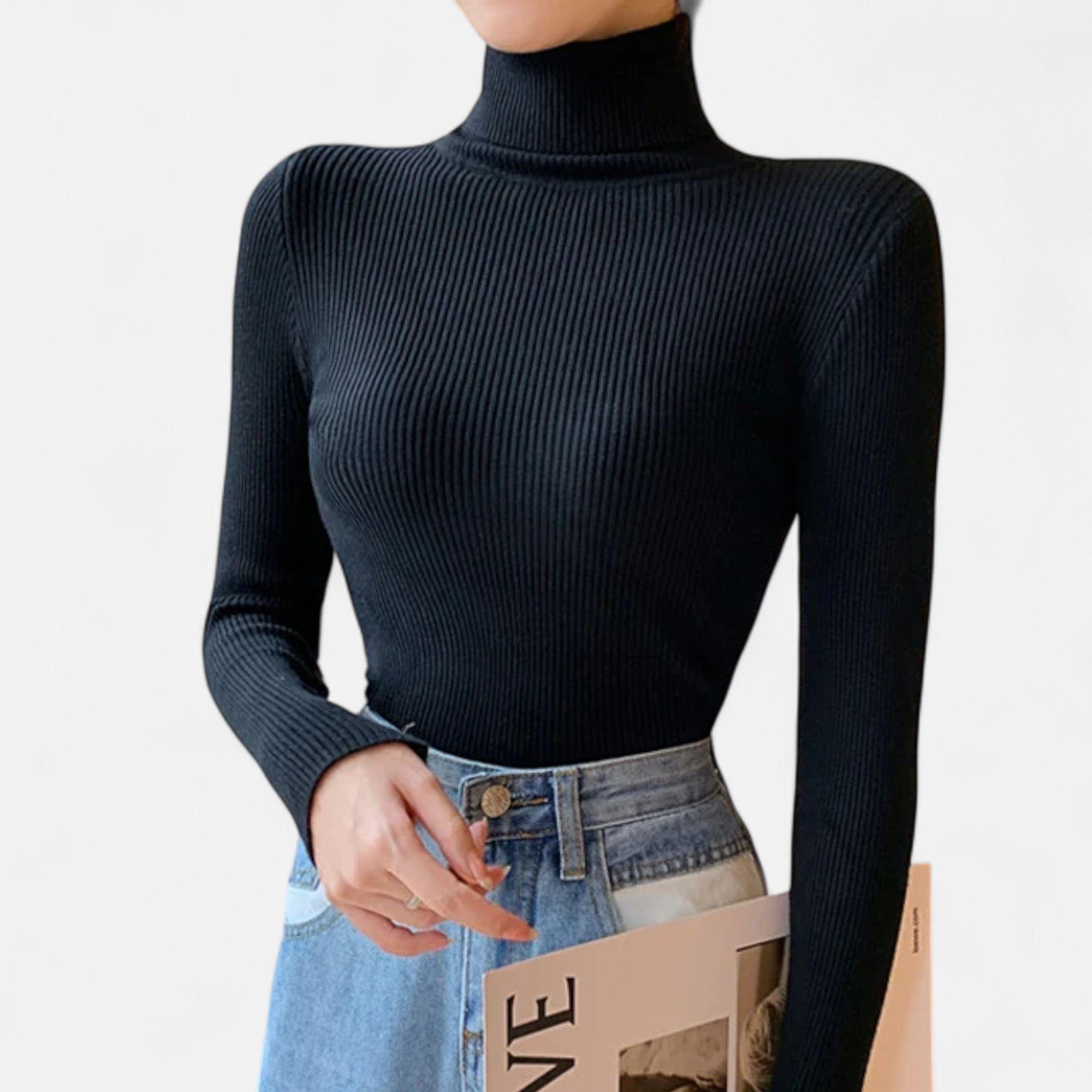 Elvayn | Women’s Ribbed Turtleneck – Foldover Winter Elegance