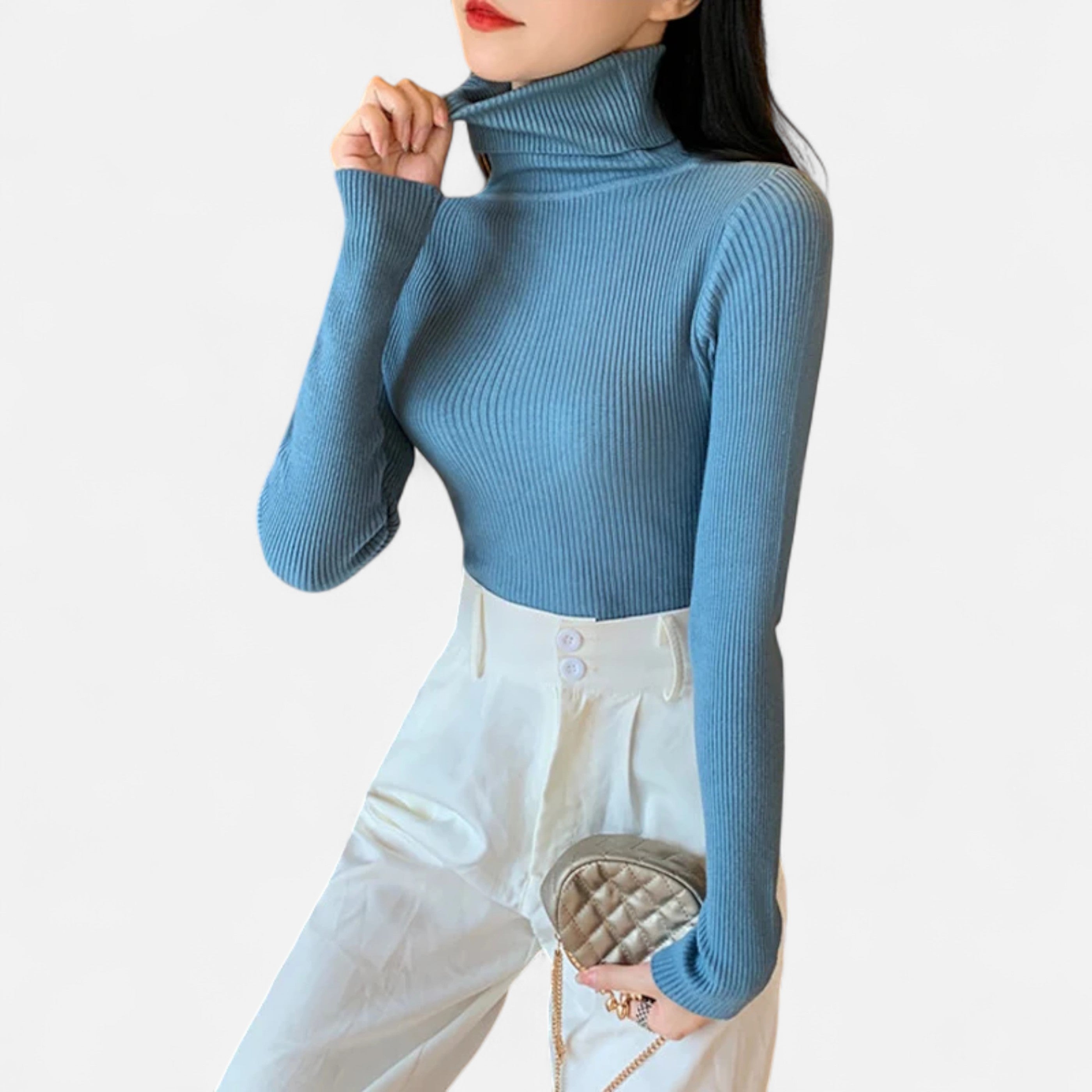 Elvayn | Women’s Ribbed Turtleneck – Foldover Winter Elegance