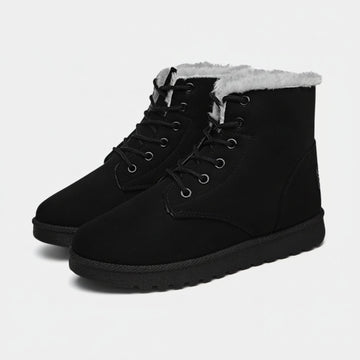 Fur-lined lace-up winter ankle boots for women