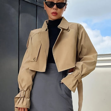 Elvayn | Women’s Cropped Button-Up Trench Jacket