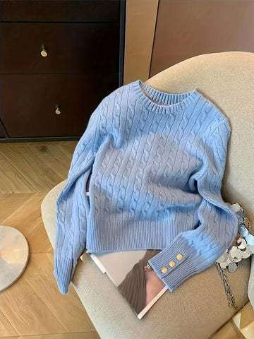 Elvayn | Twist Knit Sweater with Button Cuffs