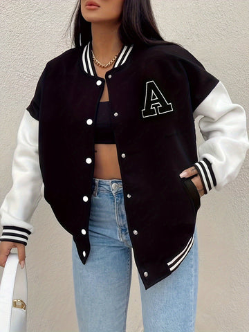 Elvayn | Women’s Casual Oversized Varsity Bomber Jacket