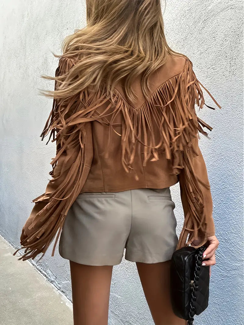 Elvayn | Women’s Stylish Fringe Detail Short Jacket