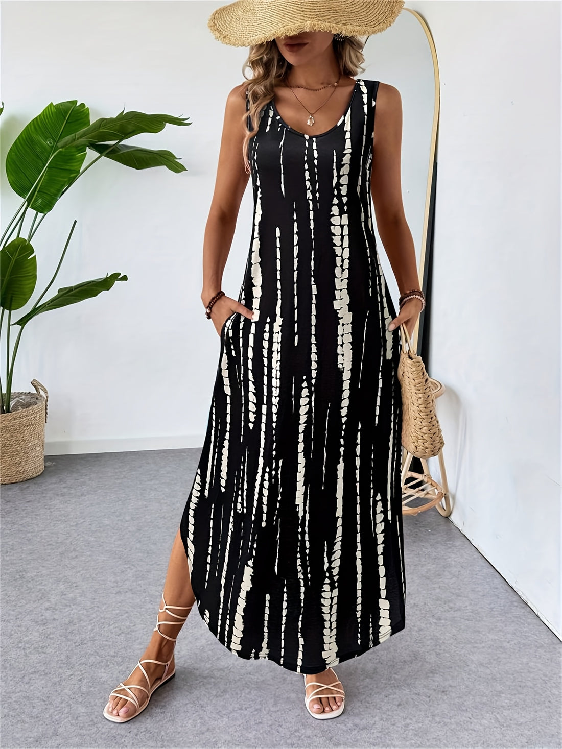 Elvayn | Geometric Tank Maxi Dress