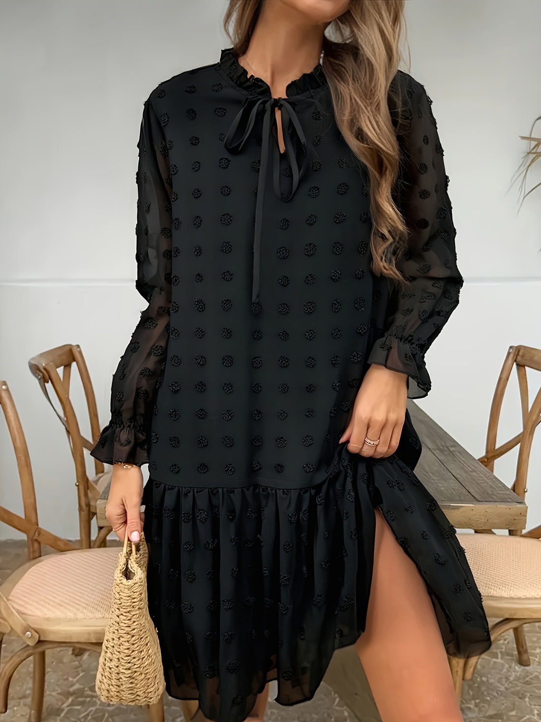 Elvayn | Lace V-Neck Black Dress