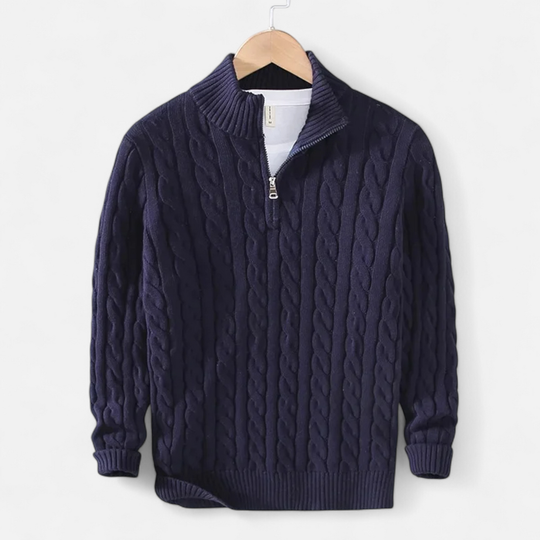 Elvayn | Men’s Thick-Knit Turtleneck Zip Sweater
