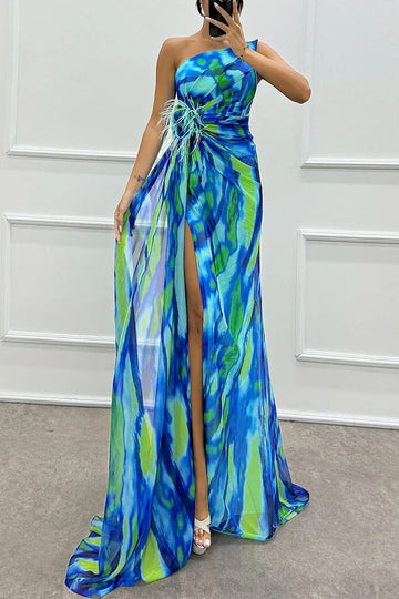 Elvayn | Women’s One Shoulder Slit Maxi Dress