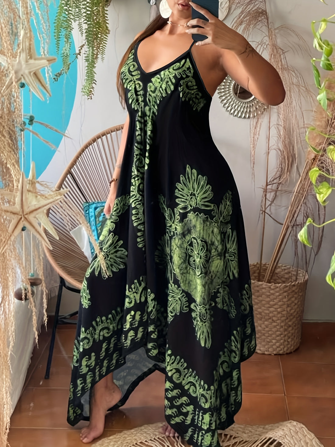 Elvayn | Vintage Print Spaghetti Dress