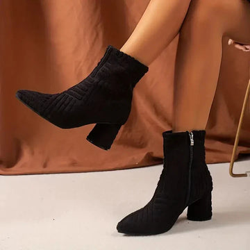 Elvayn | Women’s Chunky Heel Knitted Ankle Boots