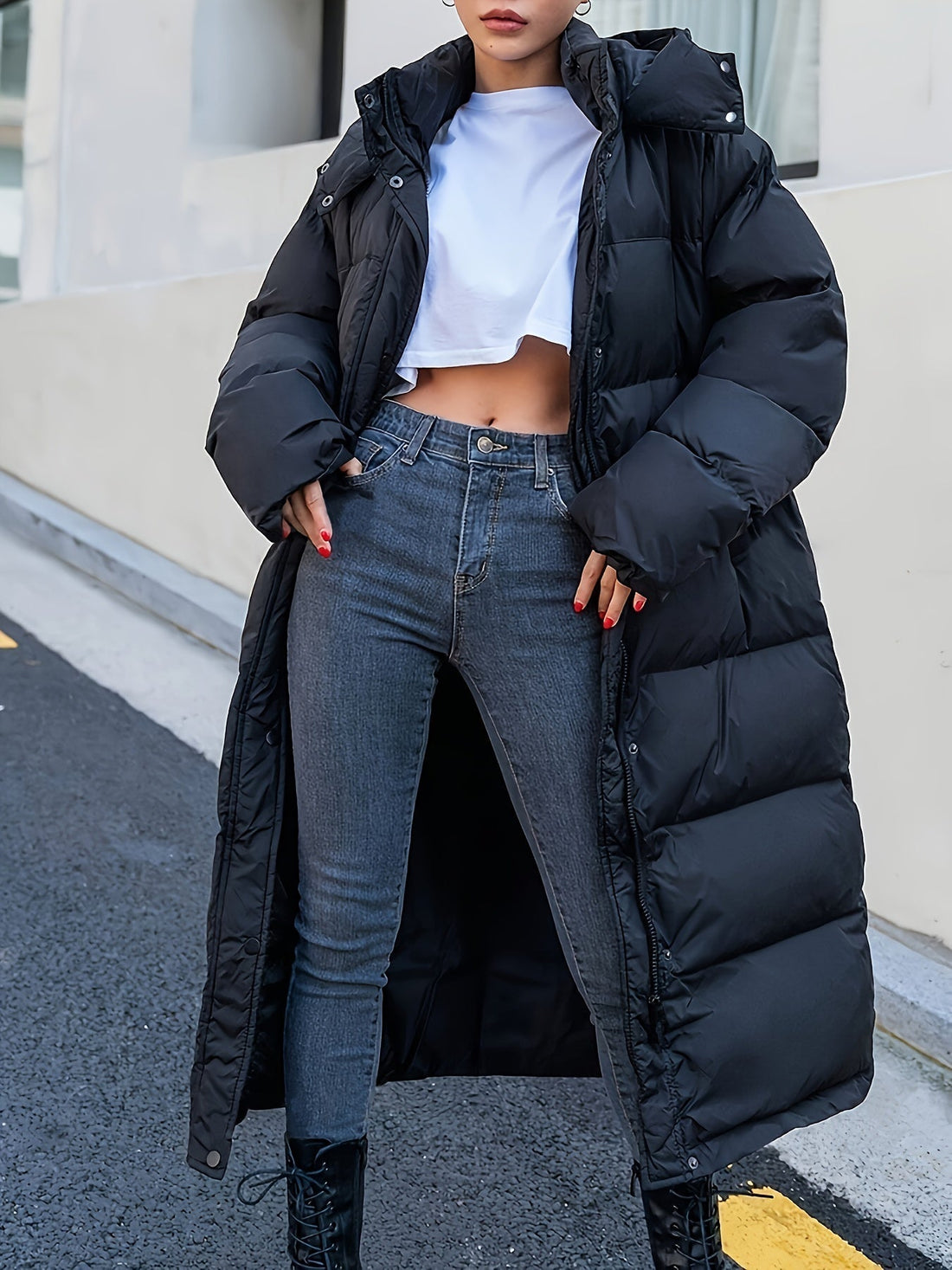 Elvayn | Long Women's Puffer Jacket with Hood