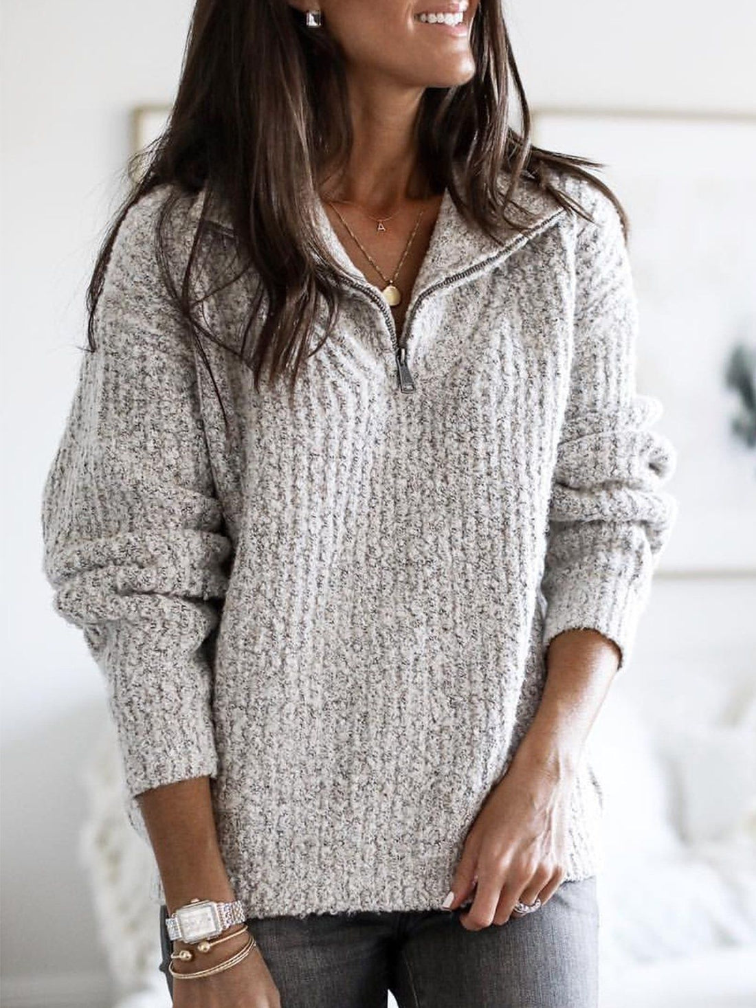 Elvayn | Women’s Zip-Up Ribbed Sweater with Cozy Feel