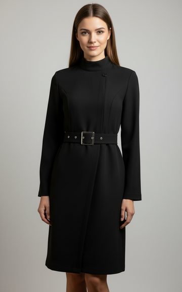 Elvayn | Women’s Winter Belted Midi Coat Dress