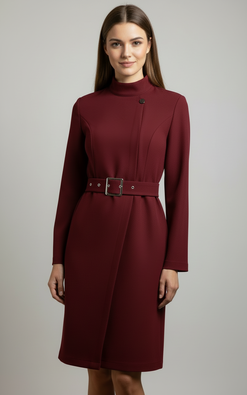 Elvayn | Women’s Winter Belted Midi Coat Dress