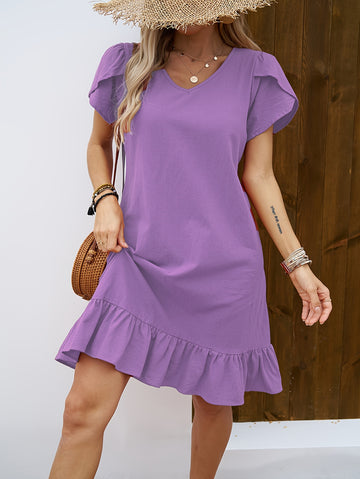 Elvayn | Ruffle Sleeve V-Neck Dress