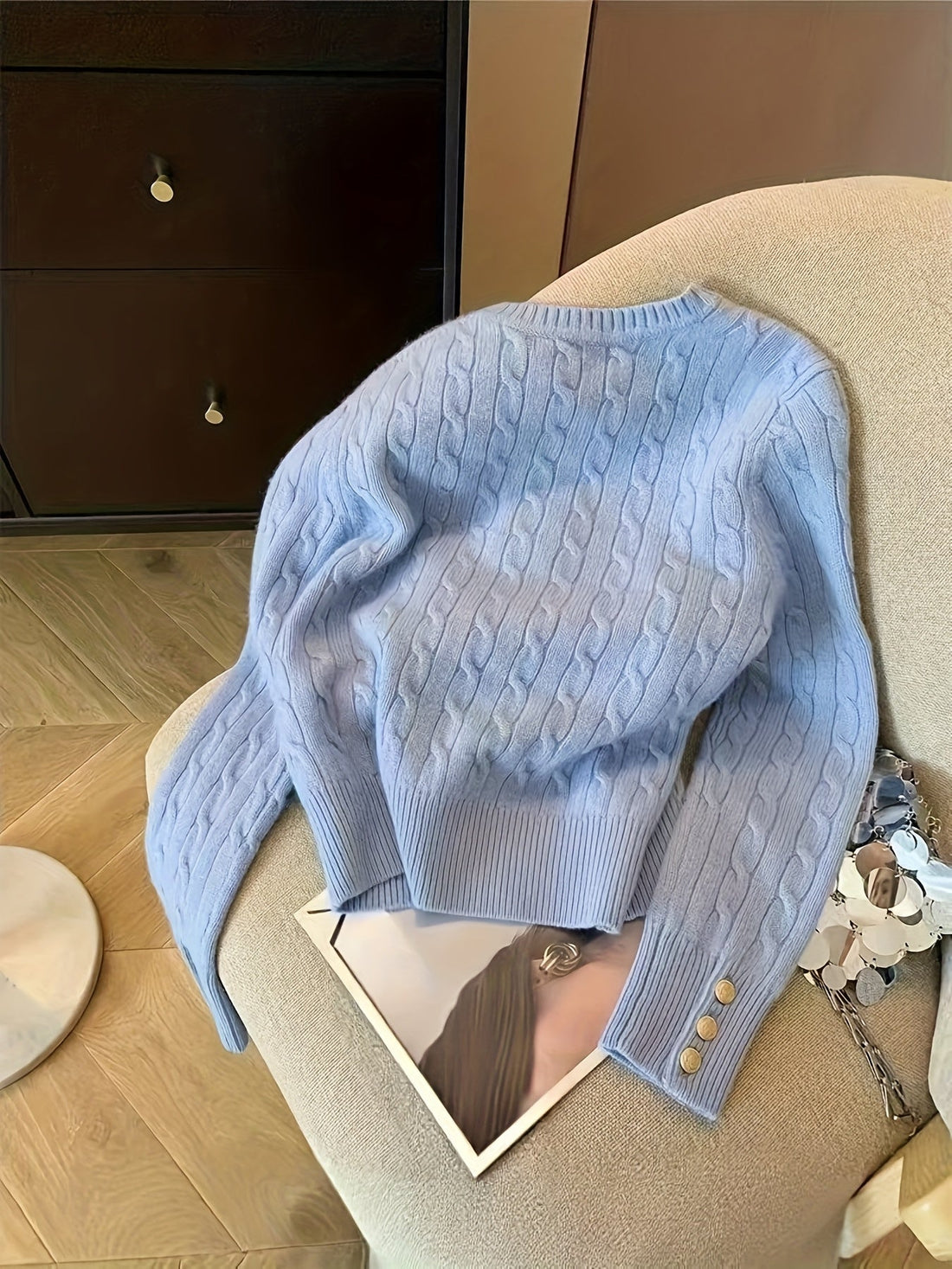 Elvayn | Twist Knit Sweater with Button Cuffs