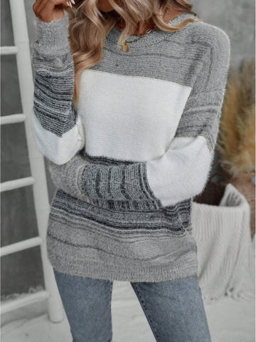 Elvayn | Elegant Contrast Collar Knit Sweater