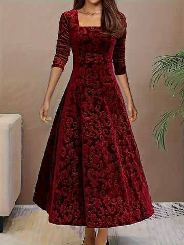 Elvayn | Women’s Square Neck Party Dress