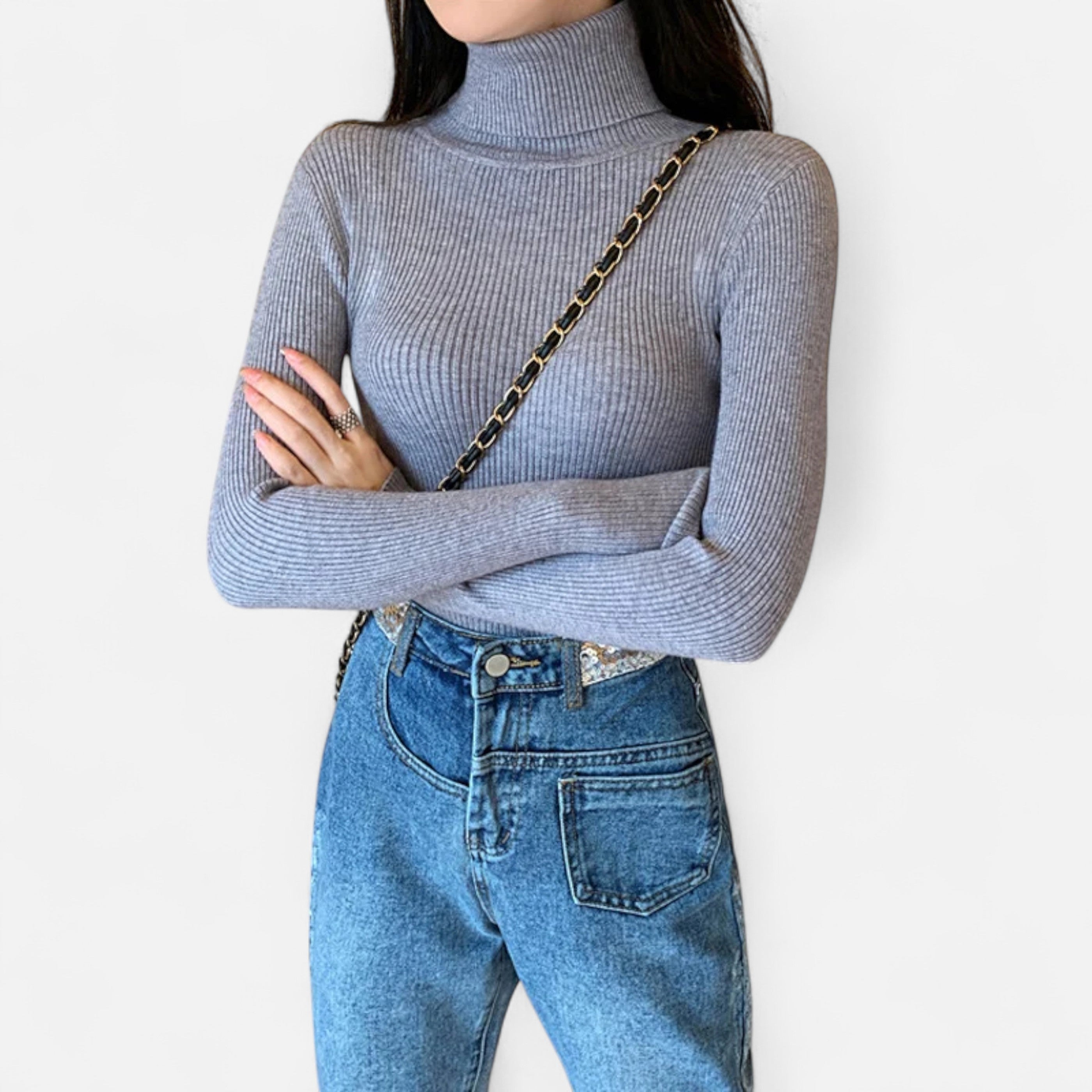 Elvayn | Women’s Ribbed Turtleneck – Foldover Winter Elegance