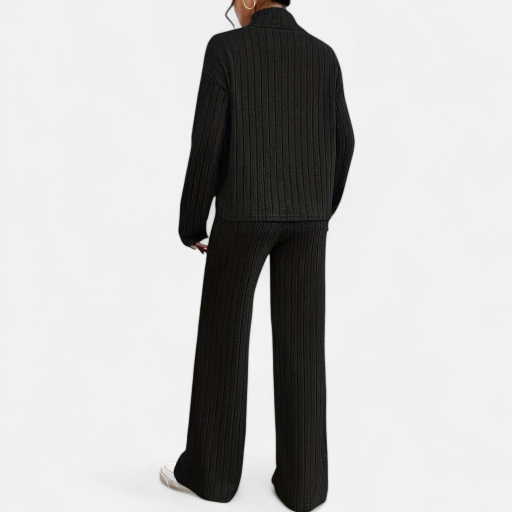 Elvayn | Women’s Ribbed Set – Mock Neck & Wide-Leg Elegance
