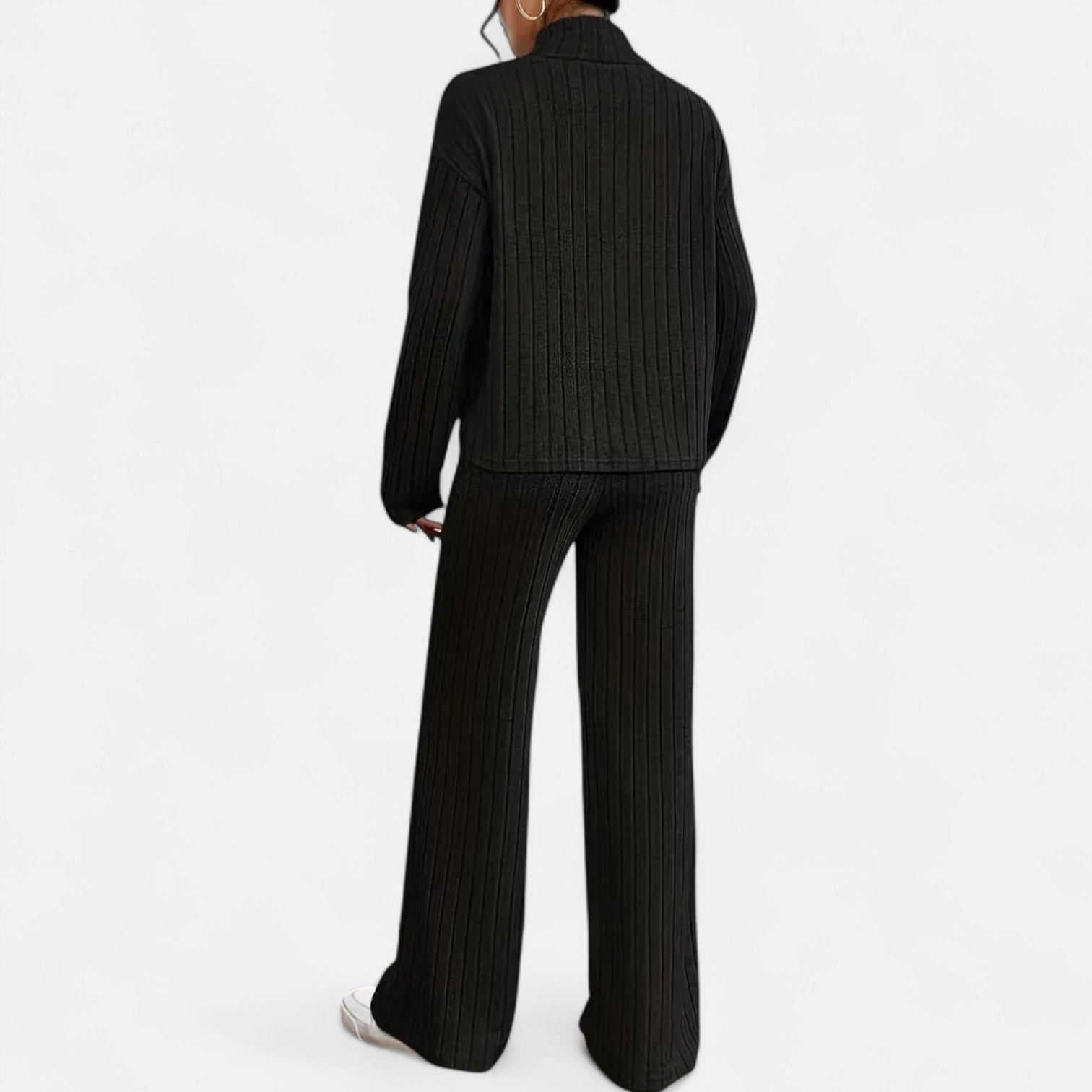 Elvayn | Women’s Ribbed Set – Mock Neck & Wide-Leg Elegance