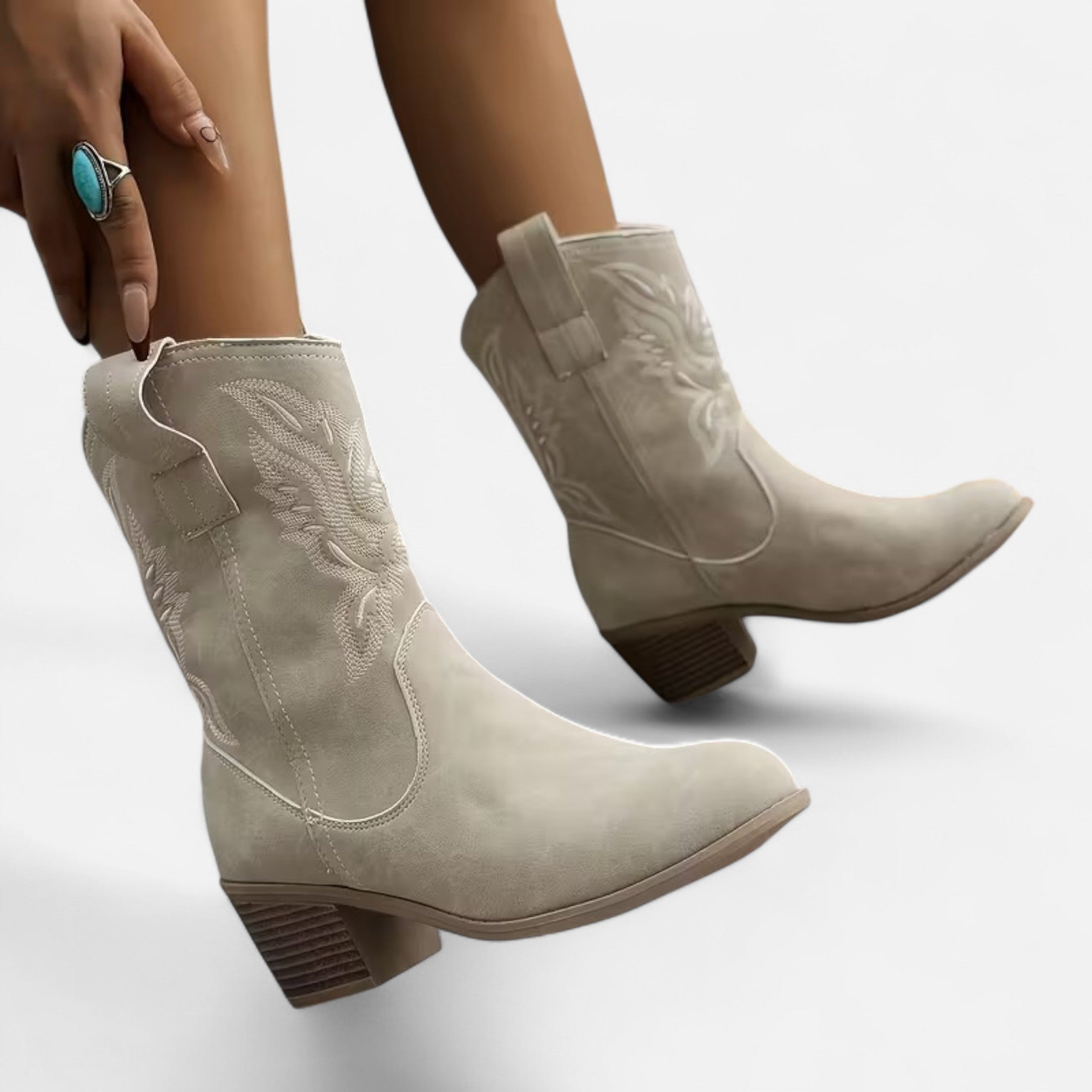 Elvayn | Women’s Suede Cowboy Boots – Vintage Chunky Heel