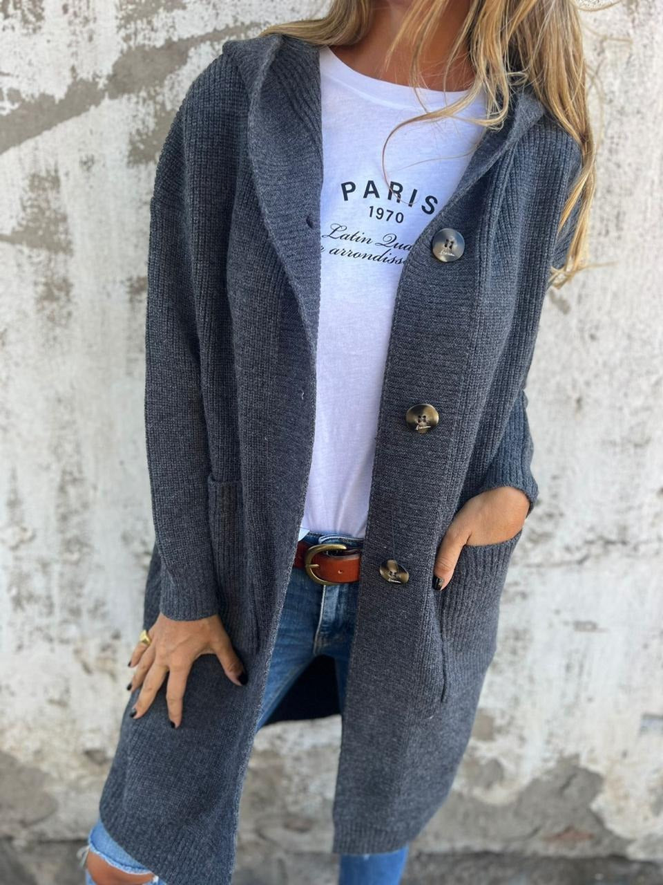 Elvayn |  Long Knit Cardigan with Hood