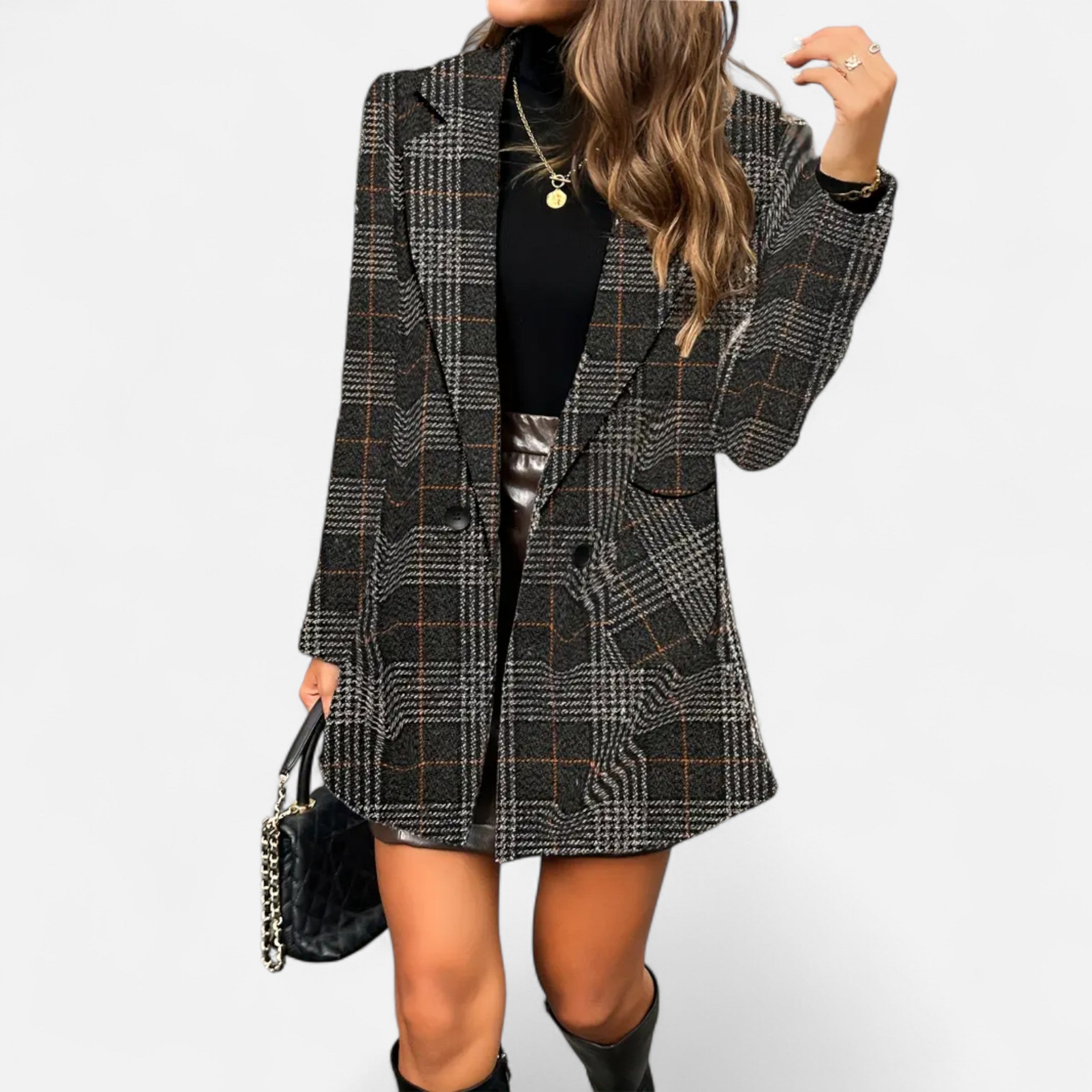 Elvayn | Women’s Classic Coat – Houndstooth Timeless Sophistication