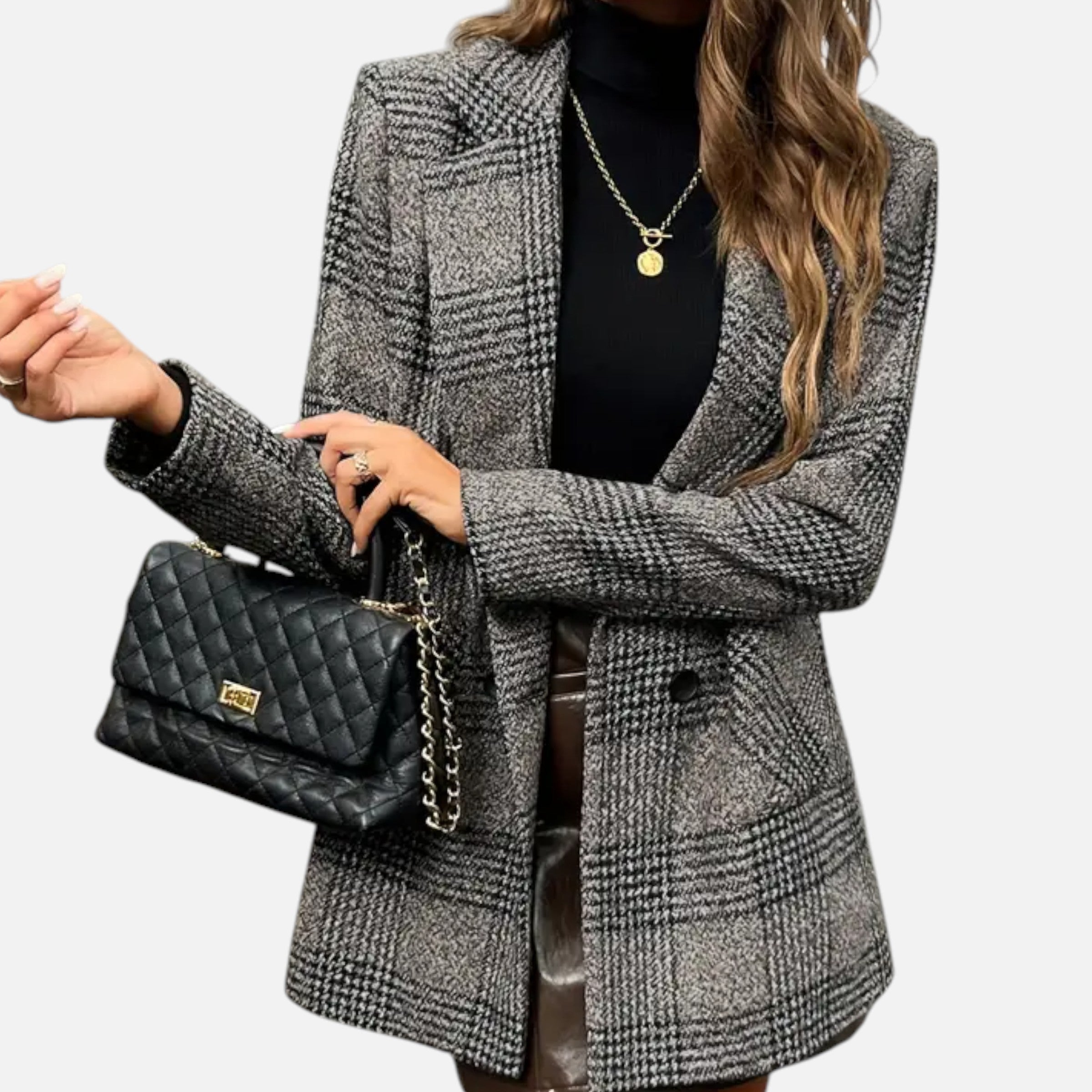 Elvayn | Women’s Classic Coat – Houndstooth Timeless Sophistication