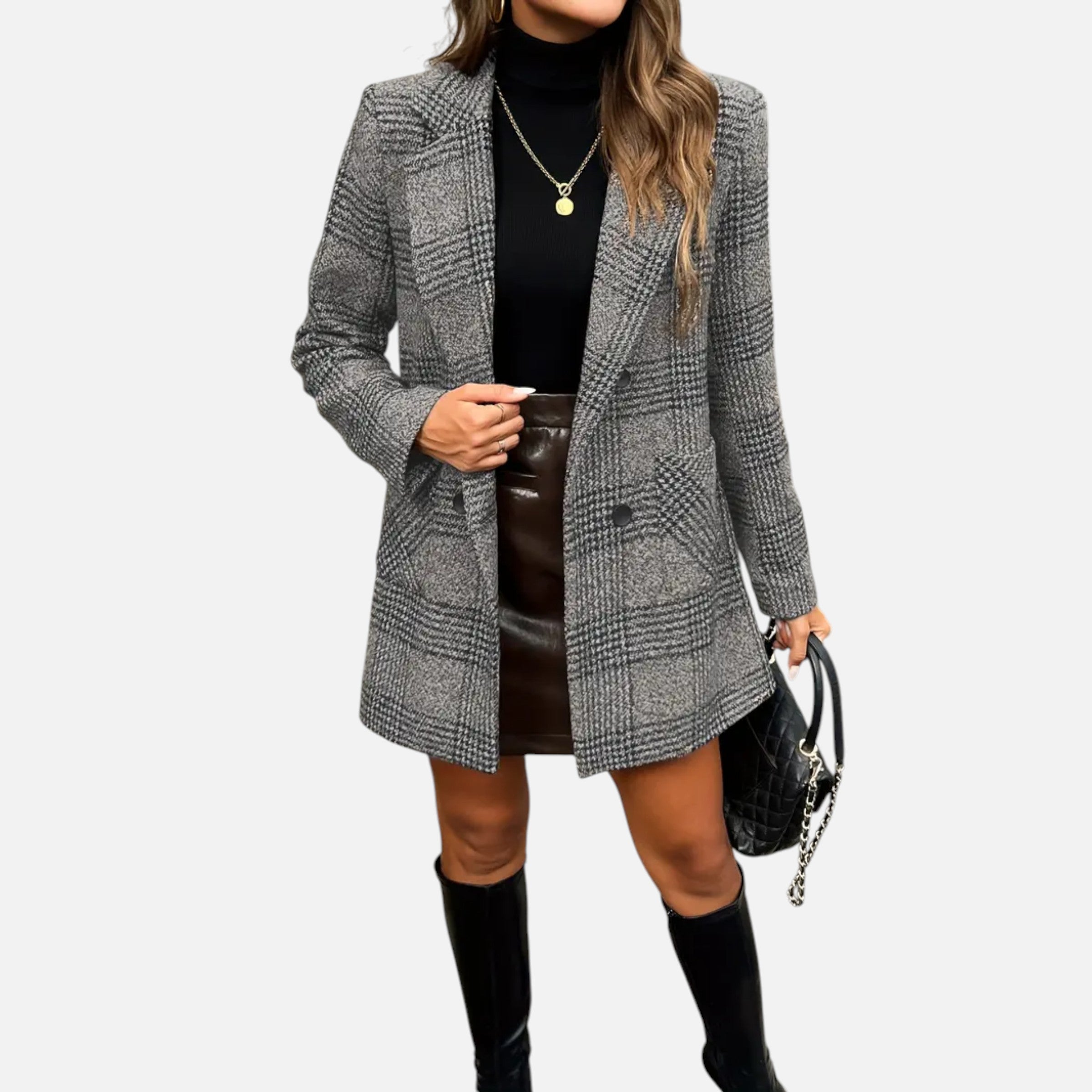 Elvayn | Women’s Classic Coat – Houndstooth Timeless Sophistication