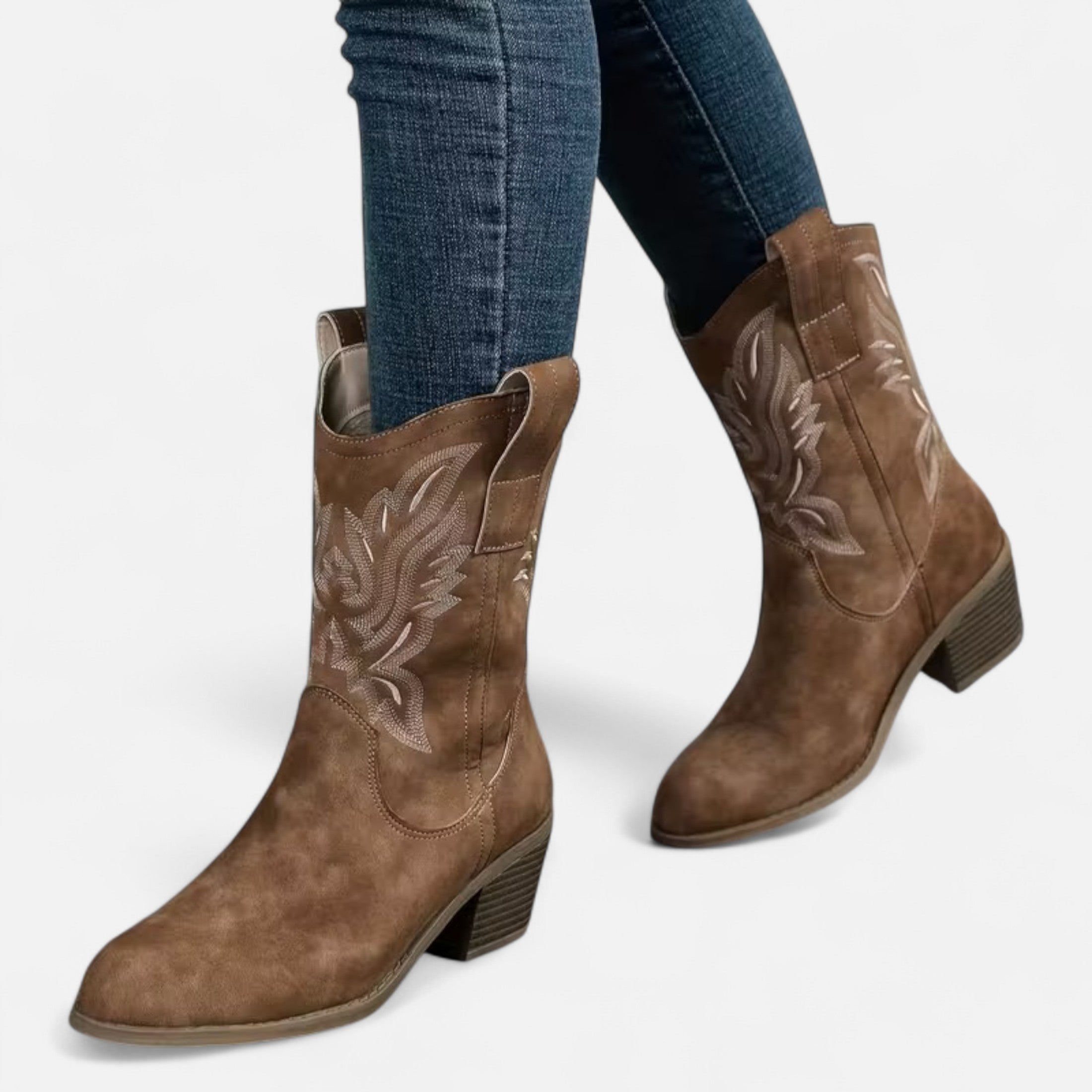 Elvayn | Women’s Suede Cowboy Boots – Vintage Chunky Heel