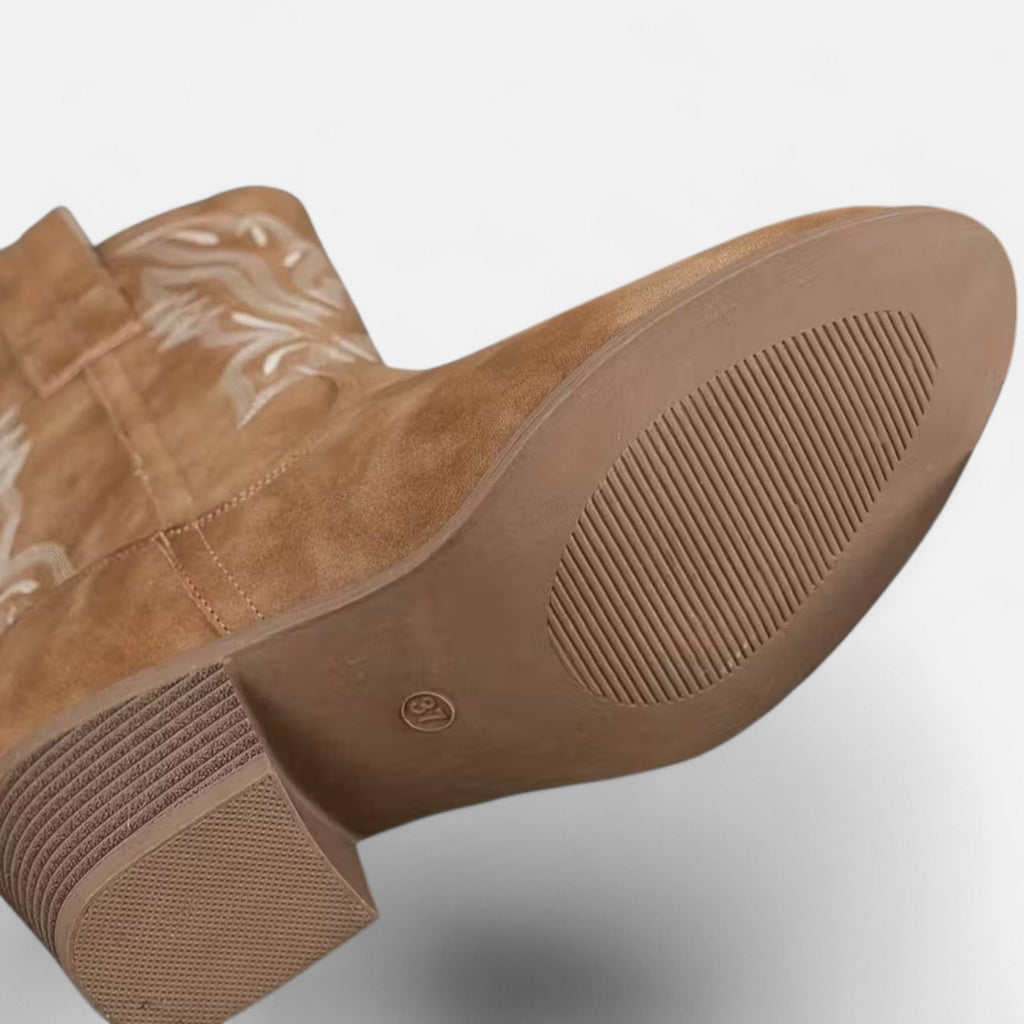 Elvayn | Women’s Suede Cowboy Boots – Vintage Chunky Heel