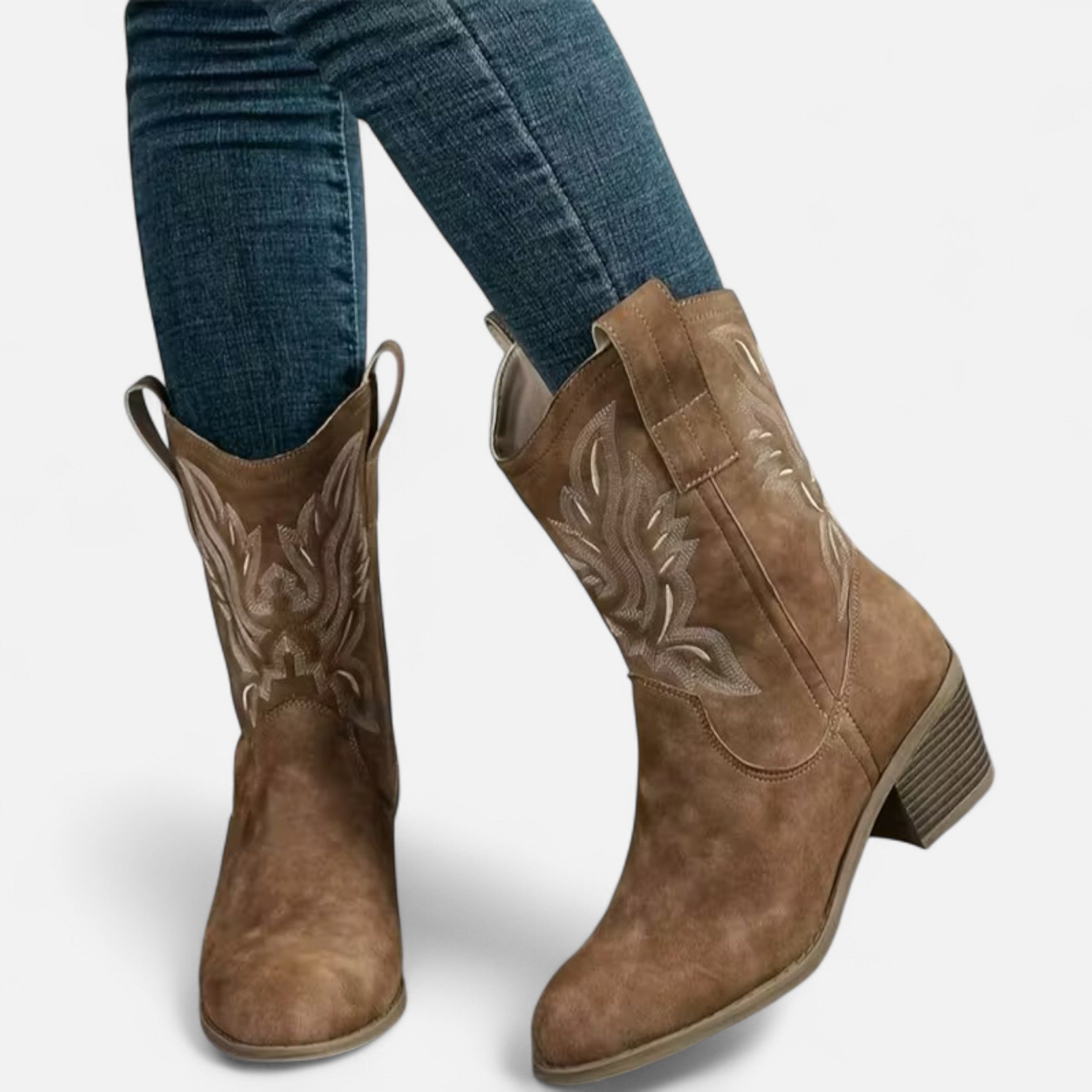 Elvayn | Women’s Suede Cowboy Boots – Vintage Chunky Heel