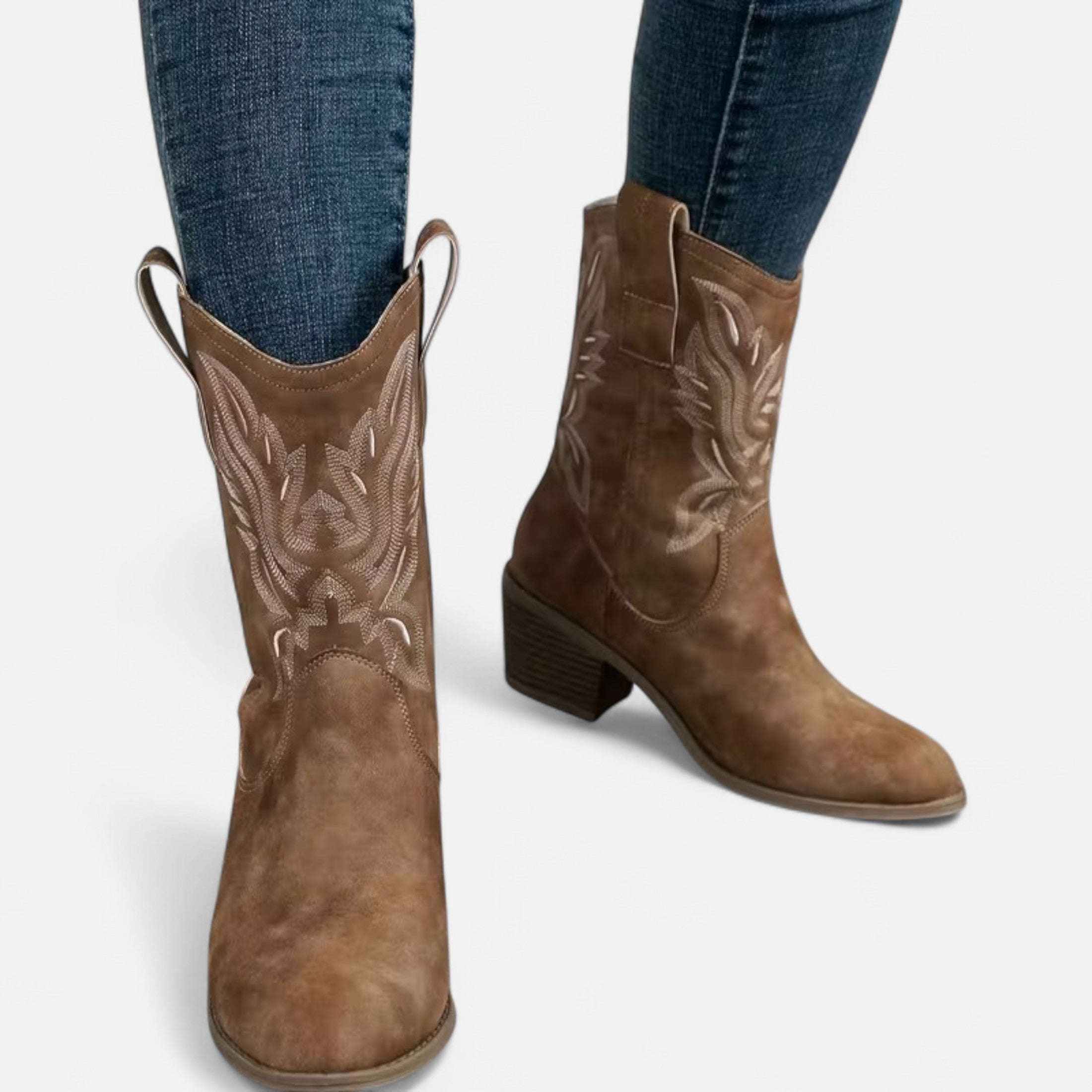 Elvayn | Women’s Suede Cowboy Boots – Vintage Chunky Heel